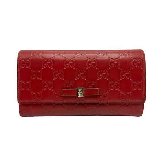 Red Gucci Guccisima Gold Bow Continental Bifold Long Wallet - Picture 1 of 15